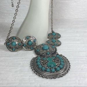 Silver and turquoise toned statement necklace